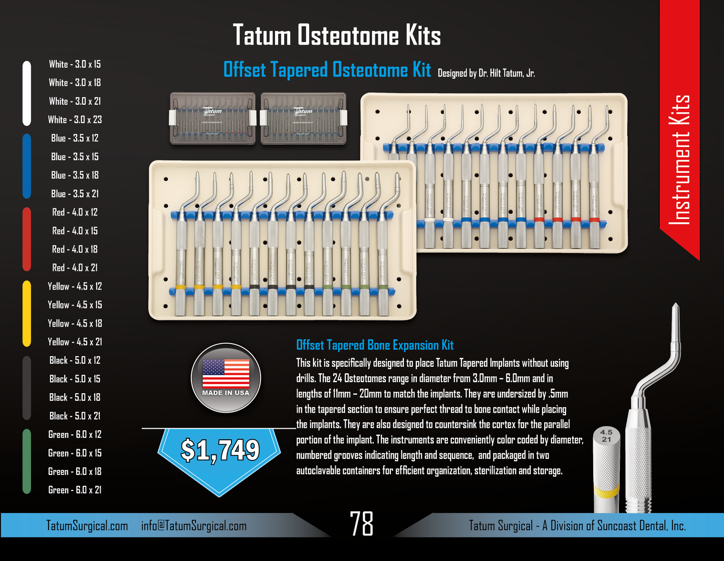Tatum Offset Tapered Osteotome Kit
