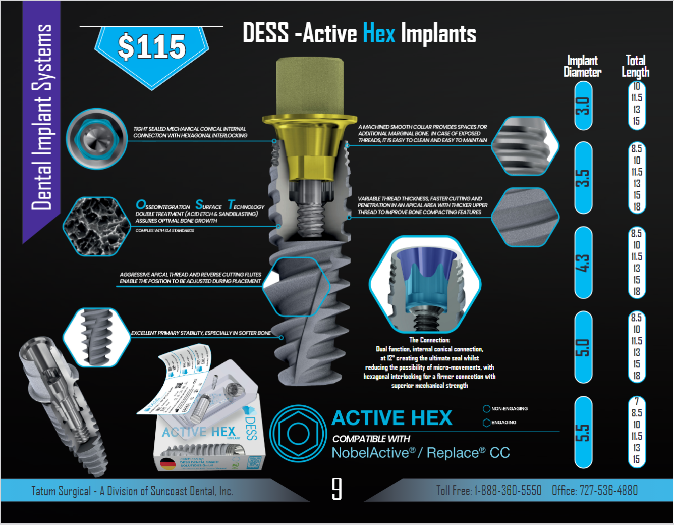 DESS Active Hex Implant (Nobel Active Compatible)